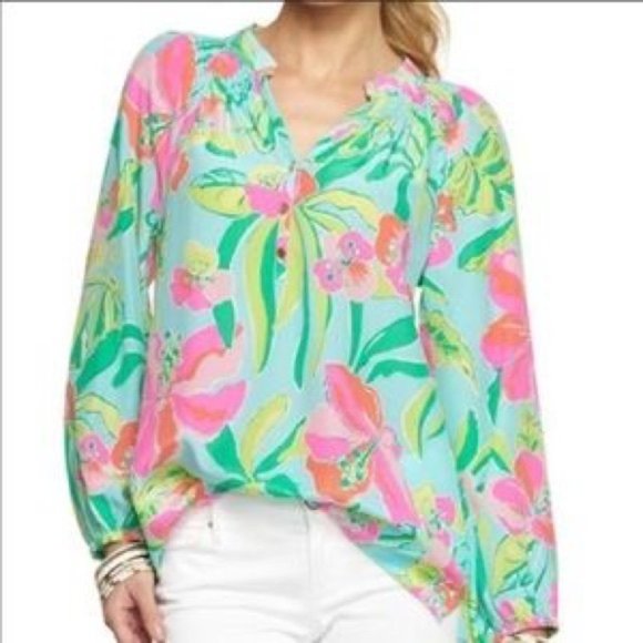 Lilly Pulitzer Elsa Silk Top - Onyx home slice - size small